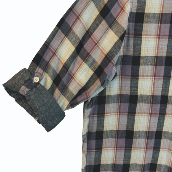CP Shades Jay Plaid Button-Up Shirt Womens L Rolled Tab Sleeves Gray Cotton - Picture 3 of 13